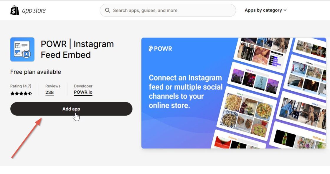 Add social media feed on Shopify using app store step 1