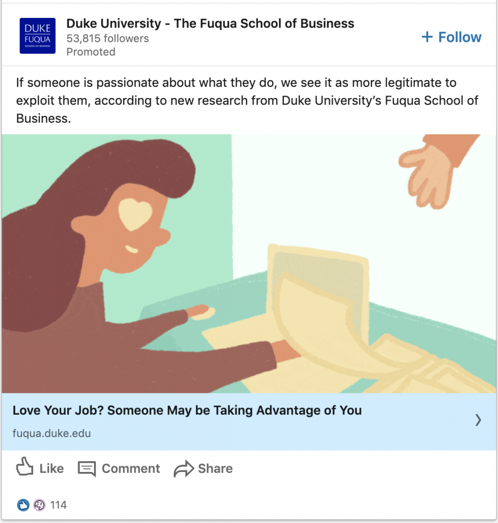 Duke University LinkedIn Ad Example