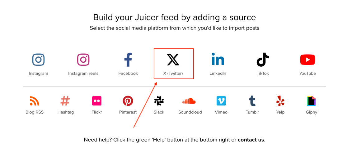 Juicer's embed x twitter feed for website step 2