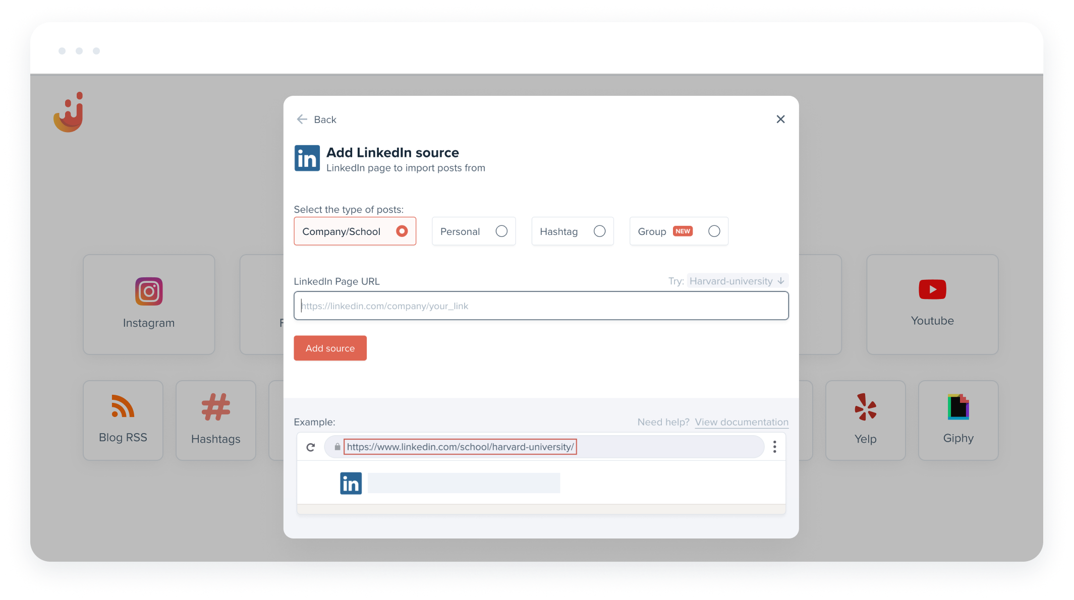 Set up LinkedIn Aggregator Step 3