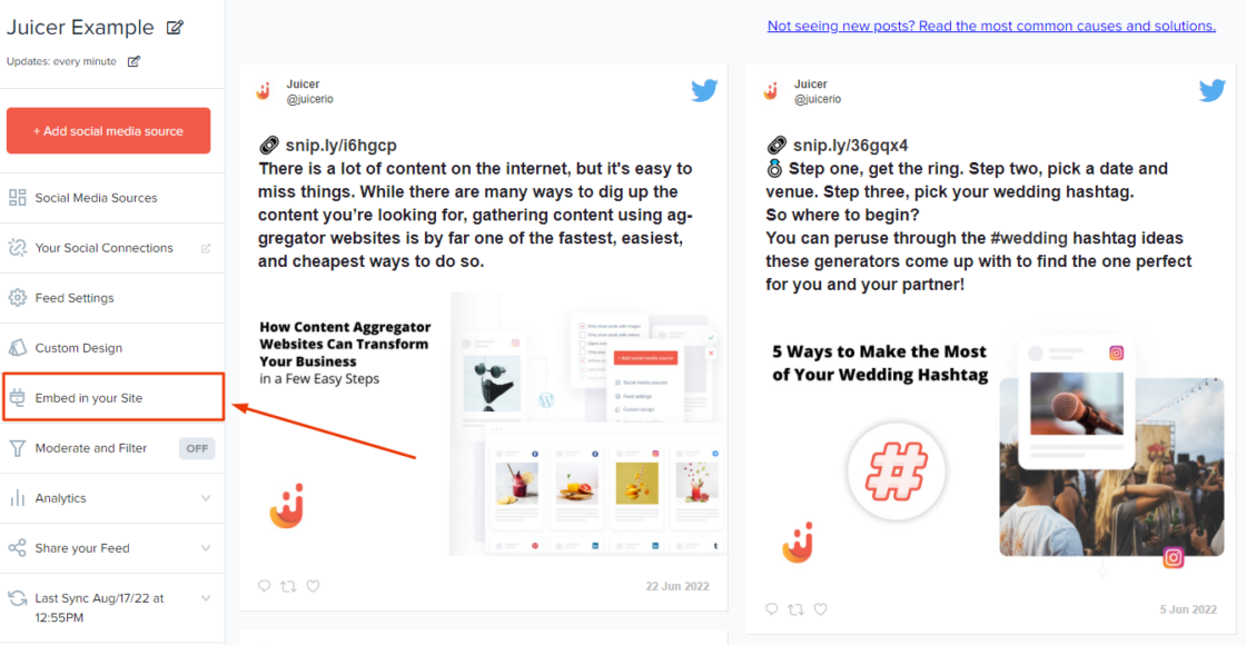 Wix twitter feed using Juicer Step 4