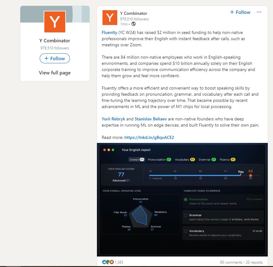 YCombinator Social Proof Post  