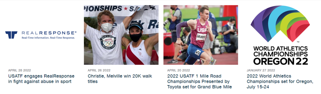 social media feed example on the website of USA Track and Field