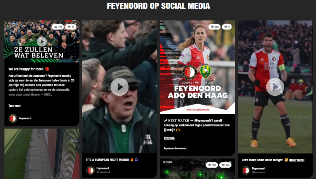 social media feed example on the website of Feynord Rotterdam