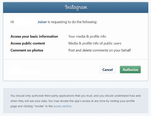 Instagram authorize