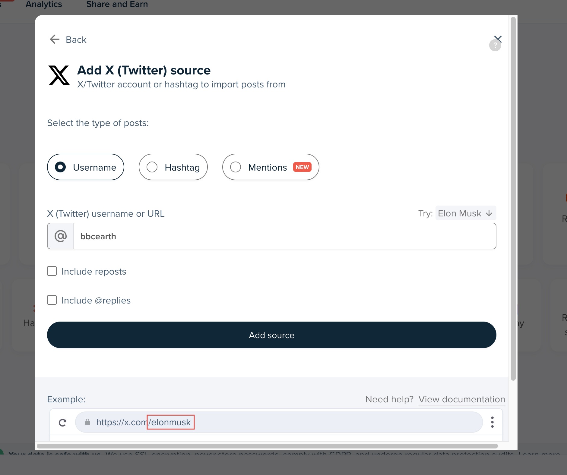 Juicer dashboard: renaming the feed to 'BBC Earth X' with the option to also update the feed's URL.