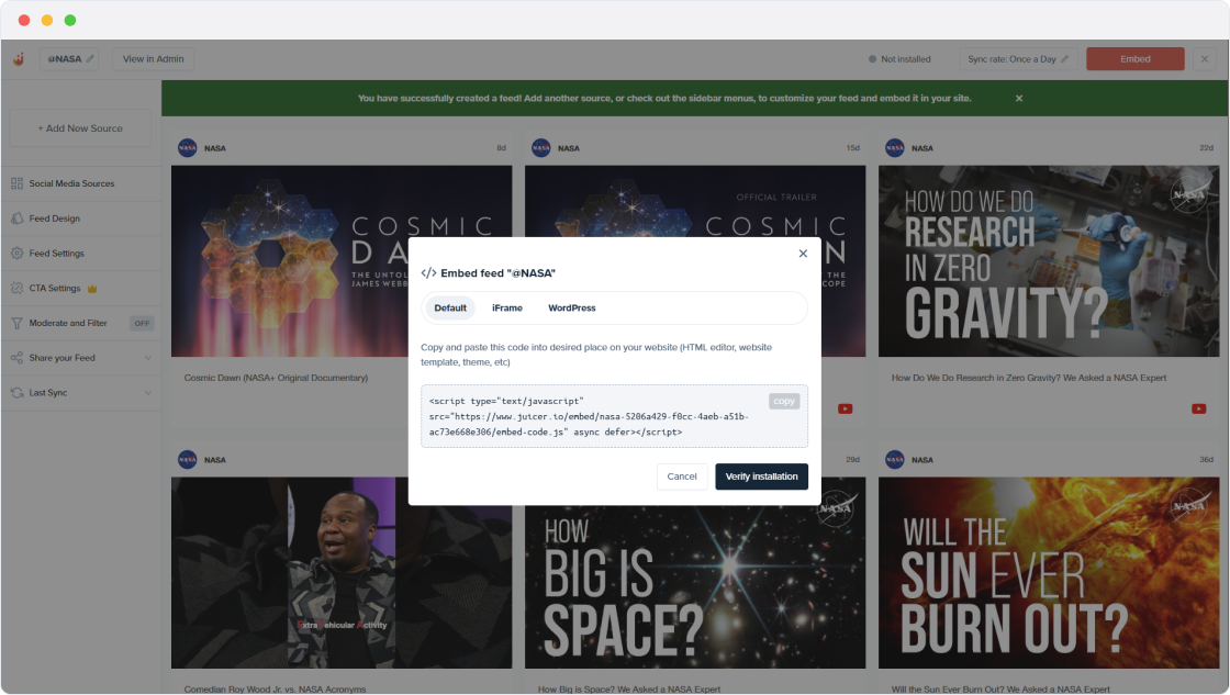 Setup YouTube feed step 1